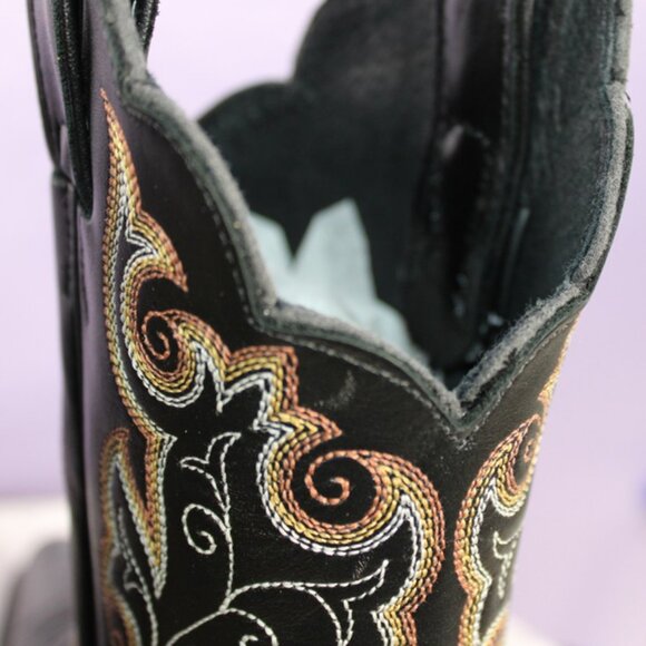 Justin Black Leather Western Cowboy Boots Embroidered Size 7.5 - Picture 7 of 9